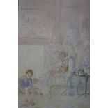 NAOMI M HEATHER 1940 INTERIOR SCENE WITH FIGURES a watercolour signed and dated lower left 1940 34cm