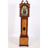 A MAHOGANY KINGWOOD AND MARQUETRY GRANDMOTHER CLOCK the swan neck hood above a glazed door the