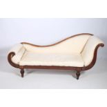 A REGENCY MAHOGANY DOUBLE SCROLL END SETTEE the shaped top rail with upholstered panel loose cushion