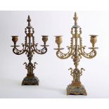 A pair of late 19th century bronze, cloisonne, twin branch candelabra.