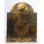 A George III, brass, arched, longcase clock dial and movement, by Jas. Hendrie.