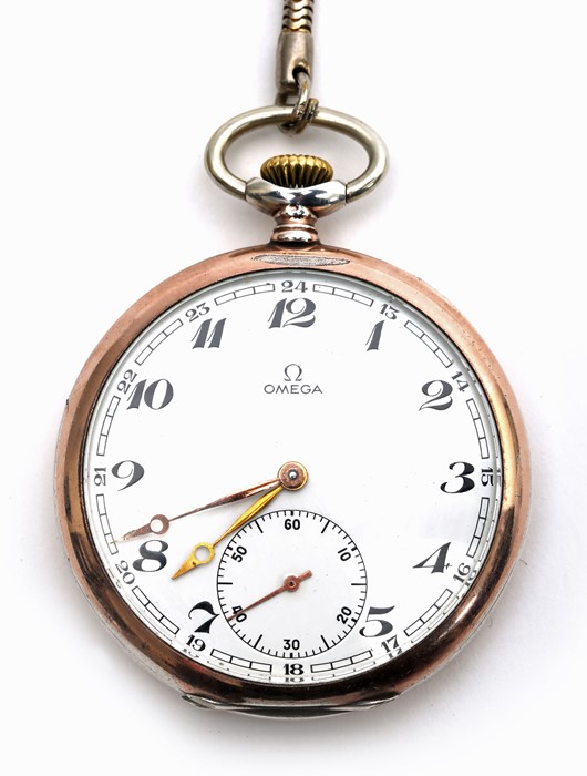 Omega silver-cased pocket watch.