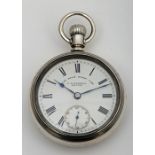 19th century Waltham pocket watch in case decorated with locomotive.