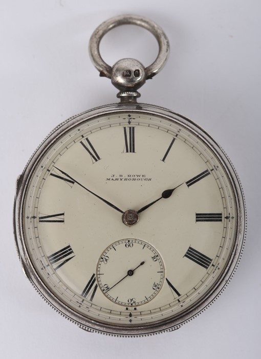 Victorian silver pocket watch for J.D. Rowe, Maryborough.