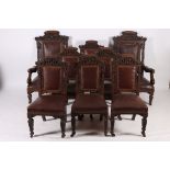 EIGHT CARVED OAK JACOBEAN DESIGN CHAIRS