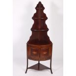 A 19TH CENTURY MAHOGANY AND SATINWOOD CROSS BANDED CORNER WHATNOT