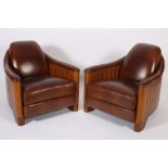 A VERY FINE PAIR OF CHERRYWOOD AND HIDE UPHOLSTERED AVIATION CHAIRS each with a hide upholstered