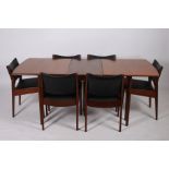 A VINTAGE G PLAN TEAK DINING ROOM SUITE comprising six chairs each with an upholstered back and seat