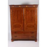 A FINE 19TH CENTURY SHERATON DESIGN MAHOGANY AND SATINWOOD INLAID WARDROBE