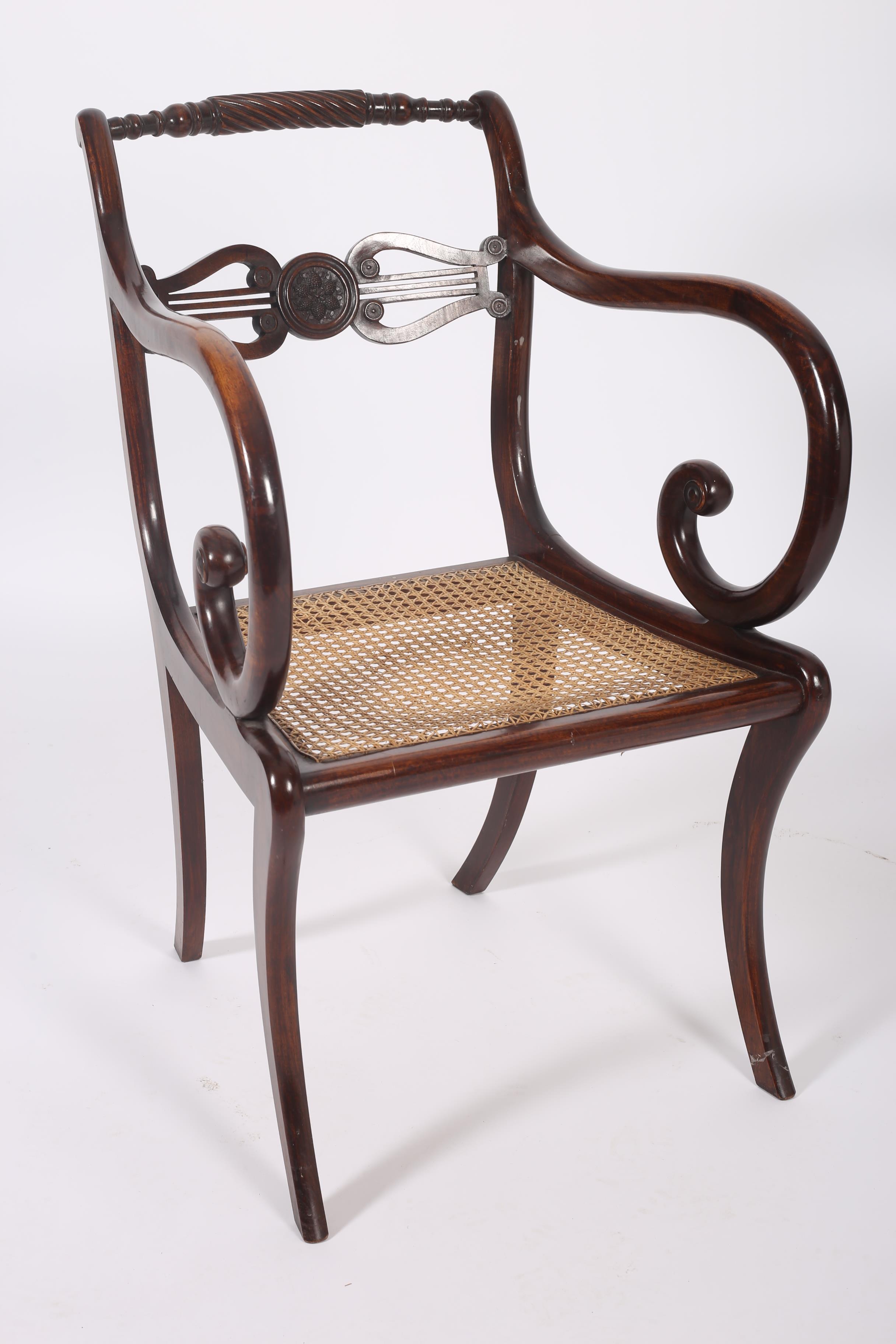 A FINE SET OF REGENCY DESIGN ROSEWOOD DINING CHAIRS Circa 1900 including a pair of elbow chairs each - Image 2 of 4