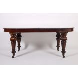 A 19TH CENTURY CHIPPENDALE DESIGN MAHOGANY TELESCOPIC DINING TABLE of rectangular outline with