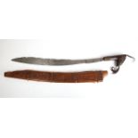 Borneo 'head-hunter's' sword or Mandau, the tempered steel, curved, single-edged blade decorated