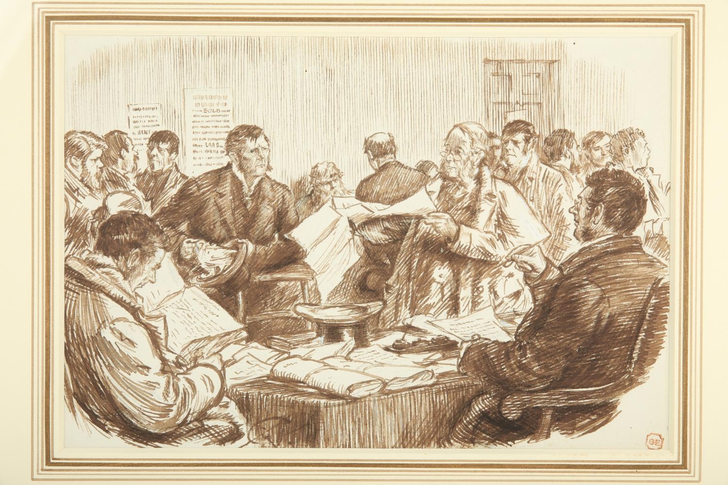 Charles Samuel Keene (1823-1891) English. Scene in an Irish Land Court. Pen and ink, 7" x 10" (18 x