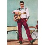 Elvis Presley, autographed coloured picture postcard, c.1966, of Elvis on stage, in western costume
