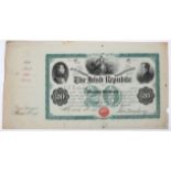 1866-67 Irish Republic Twenty Dollars 'Fenian Bond'. Dated in manuscript March 10th 1866, issuee not