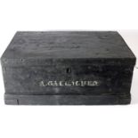 A 19th century Royal Irish Constabulary barracks box, the black painted pine rectangular box with