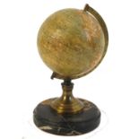 Circa 1890 A French terrestrial desk globe by E. Bertaux, Paris, the 4" globe with printed gores,