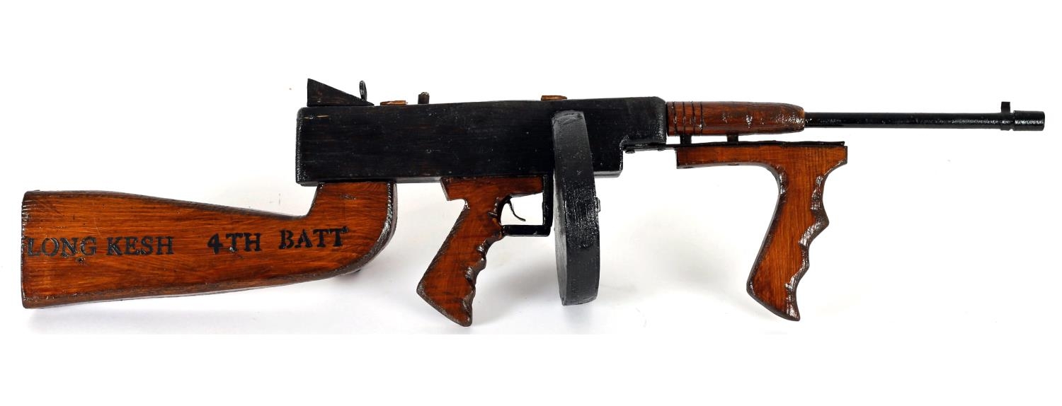 Early 1970s Long Kesh (Ceis Fáda) training weapon. A wooden life-size model of an M1921 Thompson