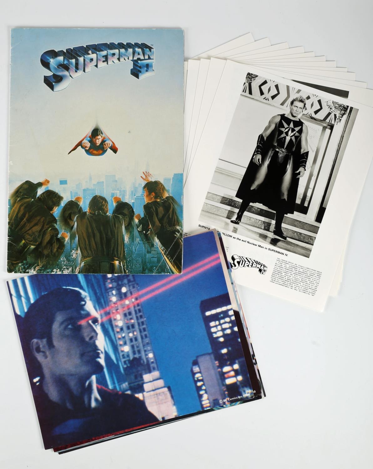 Superman II and IV lobby cards and press pack. Superman II, eight Lobby Cards; Superman IV, 13 lobby