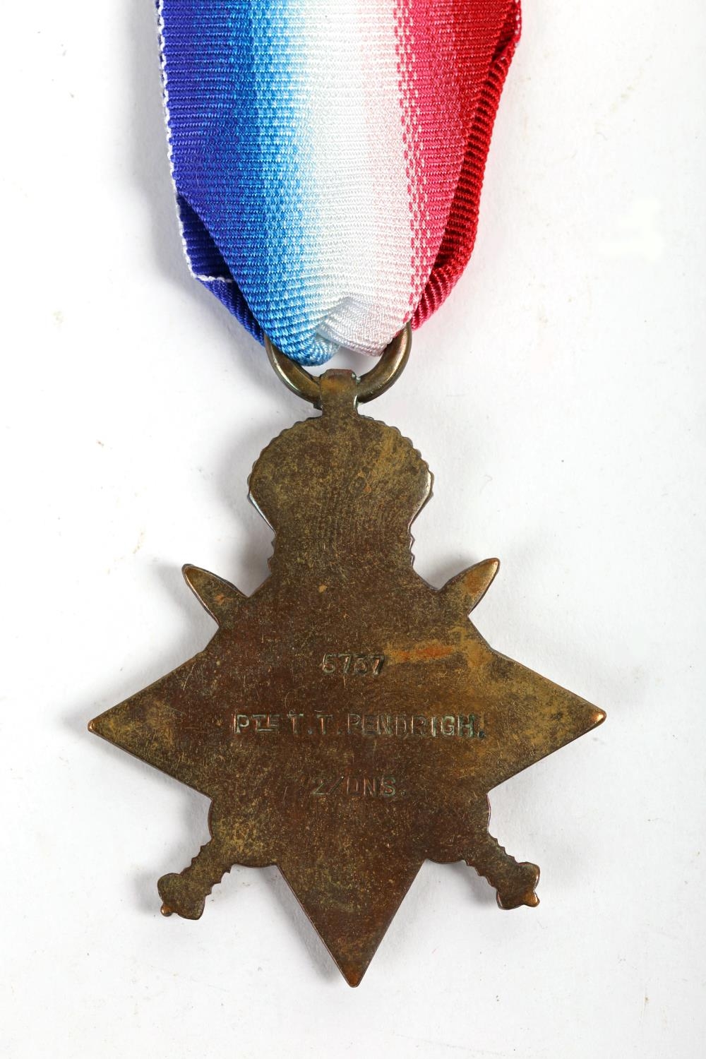 1914 Star to Black and Tan. A Great War 1914 Star to 5737 PTE T.T. PENDRIGH. 2/DNS. (Royal scots - Image 2 of 2