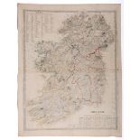 Maps of Ireland. 1844 Map of Ireland showing the Round Towers of Ireland, a hand-coloured engraved
