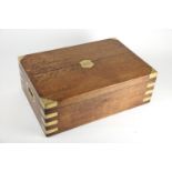 A 19th century brass-bound, oak military box, with recessed handles, the lid inset with a brass