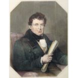 Daniel O'Connell, cartoons and portrait engravings. A hand-coloured engraved portrait of Daniel O'