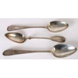 A George III Irish silver bright cut tablespoon; Dublin, 1799, maker's mark rubbed, possibly James