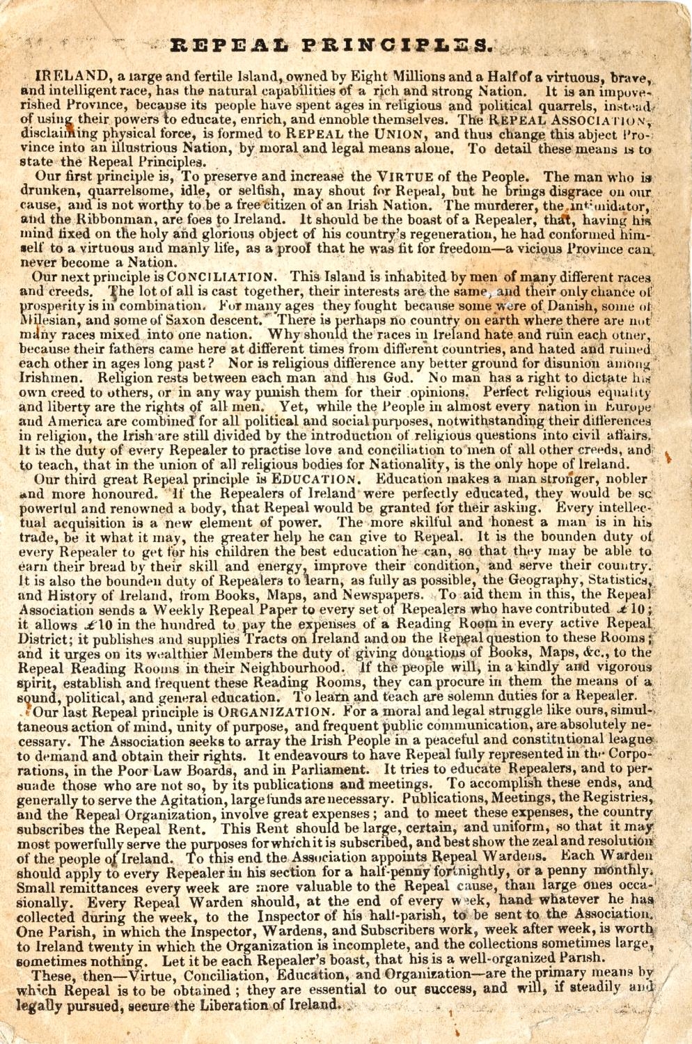 1845 Loyal National Repeal Association of Ireland, membership certificate. A printed membership card - Image 2 of 2