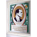 Prisoner Art, mirror commemorating Padraig Pearse, centered with a portrait of Pearse and "Padraig
