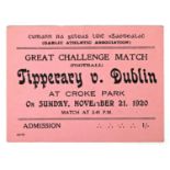 1920 (November, 21) Bloody Sunday, a one-shilling admission ticket to Tipperary v. Dublin at Croke