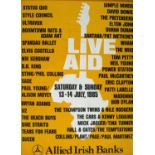 1985 Live Aid poster signed by Bob Geldof, published by Allied Irish Banks [AIB], the yellow