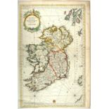 1750s Chart of Ireland by Jacques Nicolas Bellin. A hand-coloured, engraved chart, Carte Reduite des