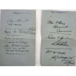 1918 The German Plot, prisoner's signatures, Birmingham Prison. The autograph signatures of eleven