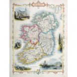 1851 Map of Ireland by John Tallis. A hand-coloured engraved map of Ireland with vignettes of St