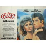 Cinema poster. Grease, 1978, Paramount, British quad poster with sticker "Under 12's With Adult",