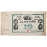 1866-67 Irish Republic Ten Dollars 'Fenian Bond' and a 1920 Republic of Ireland Bond Certificate for