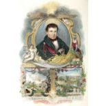 Prints of Victorian Ireland. A hand-coloured engraved portrait of Daniel O'Connell surrounded by