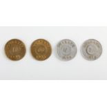 Complete set of four 1940 Curragh Prisoner of War Camp Tokens. Comprising of penny, sixpence, one