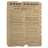 1922 (30 June) Poblacht Na hÉireann STOP PRESS WAR NEWS No. 3 Broadsheet. Printed in the Four Courts