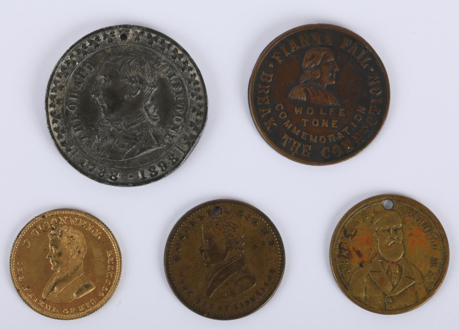 Wolfe Tone, O?Connell and Parnell medals. a collection of five medals, Theobald Wolfe Tone, "Who