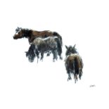 After Sir Kyffin Williams RA. Three Welsh ponies. Colour print, 10" x 13½" (26 x 34cms) Printed