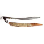 Indonesian Dayak head-hunter's sword or Mandau, the tempered steel, curved, single-edged blade