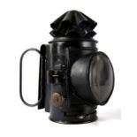 Victorian Royal Irish Constabulary lantern, the black japanned body with two folding handles and