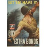 1943 Official US Treasury Poster, "LET 'EM HAVE IT - BUY EXTRA BONDS" a GI throwing a grenade at