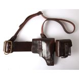 Early 20th century officer's brown leather Sam Browne belt and holster, of a type worn by Irish