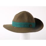 Fianna Eireann, a scout hat. A khaki green felt hat with emerald green hat band, named 'John