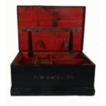 A 19th century Royal Irish Constabulary regulation barracks box, the black painted pine