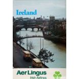 Irish Travel Poster 1970s. An Aer Lingus poster 'Dublin's Fair City' of the Ha'penny Bridge and
