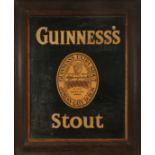 Guinness's Stout, 1923 advertising sign, on wood panel, the black background centered with a